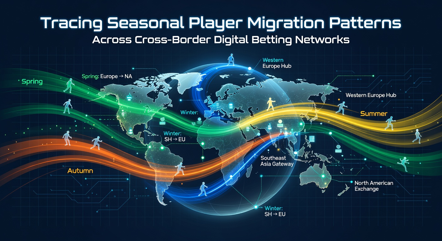 Karte mit saisonalen Migrationsströmen von Spielern über digitale Wettplattformen